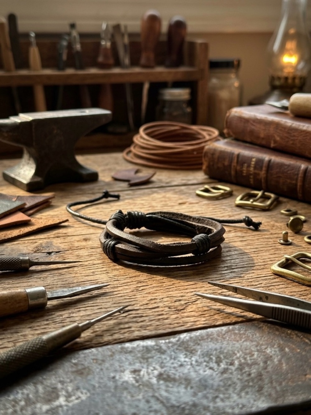 Hand Crafted Black Leather Multi-Strand Bracelet